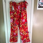 Peck & Peck NWT ST BARTHS Red Floral Butterfly Pants 100% Linen Size Large W 16” I 30” Photo 2