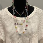 Women's White waffle pattern Textured Top loose fit front pocket small Photo 4