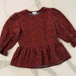 Anthropologie Ro & De Red Boucle Peplum Blouse Top Women’s Small Balloon Sleeve Photo 0