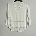 Cloth & Stone Anthropologie Peplum Bell Sleeve White Blouse Size Medium Photo 2