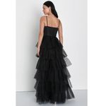 Lulus  Rule The Runway Black Mesh Tulle Bustier Tiered Maxi Dress M Formal Party Photo 5