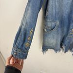 Free People  Moonchild Embroidered Distressed Shirt Jean Jacket Photo 5