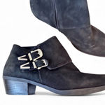Vince Camuto Black Suede Leather Double Buckle Ankle Boots Womens 7.5 Western Photo 0