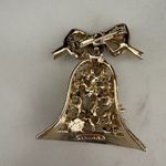 Vintage 1950's GERMANY Christmas Bell Bow Holly Red Berry Brooch Holiday Jewelry Gold Photo 4