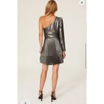 Derek Lam Metallic One Shoulder Pleated Long Sleeve Mini Dress Size‎ 8 EU 44 Silver Photo 1