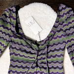 ZARA NWT  Metallic Geo Stripe Cutout Long Sleeve Mini Dress Photo 4