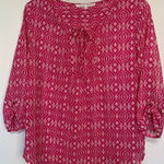 Violet+Claire Women's Geometric Print Tie Front Blouse Pink White Size Medium Photo 0