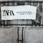 ZARA Distressed High Waist Cropped Raw Hem Stretch Jeans Grey Black 6 Photo 8