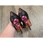 Palter DeLiso Genuine Stiletto Heels Black Pink Floral Silk Fabric Shoes 38 Photo 10