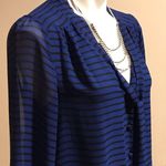 Vince Camuto striped Black & Blue long sleeve blouse, dress shirt with tie. SZ M Photo 2
