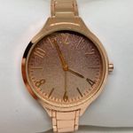 Women rose gold tone watch 35mm round case quartz analog bracelet 7.5” running Photo 0