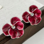 Red Enamel Flower Petal Earrings Vintage Style Statement Studs NWT Photo 0