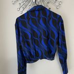 ZARA Blue and Black Long Sleeve Wrap Blouse Photo 1