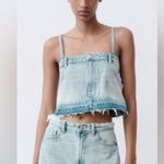 ZARA  Denim Jean Cropped Top Spaghetti Strap Blue Wash  Bloggers Photo 0