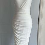 Mock Neck Ruched Mesh Bodycon Dress (white) White Photo 4