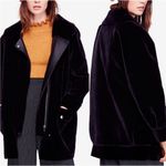 Free People Lindsay Black Faux Fur Sherpa Leather Coat Moto Jacket Zip Large Photo 3