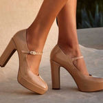 Linea Paolo Isadora Mary Jane Platform Pumps Size 5.5 B51 Tan Photo 0