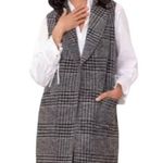 TRIBAL Women's Long Black & Gray Wool Blend Plaid Vest Pockets & Fringe Bottom Size L Photo 2