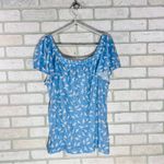Loft NWT Bee Linen Smocked Square Neck Top in Mellow Blue Size XL Photo 7