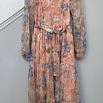 FLARED BALLOON SLEEVE TIERED DRESS IN PATCH MULTI FLORAL CHIFFON SIZE M Size M Photo 0