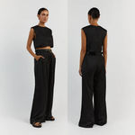 Dissh Rue Black Satin High Waist Wide Trouser Pant 4 Photo 1