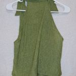 Cider NWT Olive Green Textured Halter Collared Button Up Crop Top Photo 5