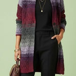 J. Jill Gradient Cable Knit Cardigan S Womens Purple Red Gray Ombre Long Photo 0