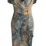 Nine West Snakeskin print fitted dress with a V-neckline and buckle details at the waist. Photo 0