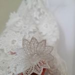 ZARA oyster white poplin peplum‎ blouse with contrast lace puff sleeves Photo 4