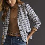 Hutch  from Anthropologie Tailored Blue Tweed Plaid Blazer - Size - Small Photo 0
