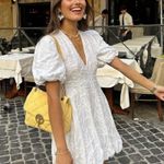 ZARA  white mini crochet boho sundress balloon summer vacation casual dress Photo 8