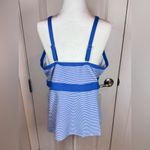 Lands' End Lands’ End 20W High Neck Keyhole Tankini Top Blue Stripe Adjustable Straps Swim Photo 1
