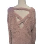 Ruby Moon Pink Soft Fuzzy V-Neck Long V-Neck Oversized Open Back Sweater Size XS Photo 3