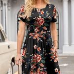 DB MOON Women Summer Casual Short Sleeve Dresses Empire Waist Dress with Pockets Black Size XL Photo 2
