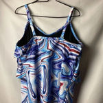NWT HANNAH NICOLE WO SIZE 22W SWIMSUIT TOP ONLY RWD WHITE BLUE GEO DESIGN Red Photo 8