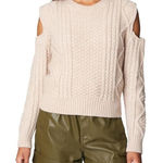 BLANK NYC [] Beige Crew Neck Cable Knit‎ Cut Out Cold Shoulder Sweater Size Large Photo 0
