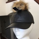 Gallery Black Faux Leather Pompom Cap Photo 0
