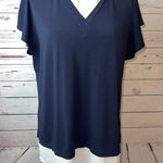 Adrianna Papell Twofer knit sweater blouse size Large Pullover Navy blue Ruffle Photo 0