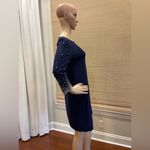 MSK Navy Pullover Dress. Special Occasion. Beautiful Rhinestone & Pearl Beading Photo 3