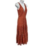 Dress the Population  Burnt Orange Gold Lace Tiered V-Neck Midi Dress size S Photo 9