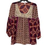 Bila Womens 3/4 Sleeve Drop Shoulder Crochet Trim Top FUSCHIA size XXL Photo 0