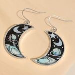Retro Universe Starry Sky Crescent Hook Earrings Zinc Alloy Silver Plated Trendy Photo 1