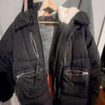 White and Black Puffer Jacket With Hood Photo 4