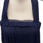 J.Crew M 100% Silk Navy Square Ruffle Neck Tie Back Sheet Tank. Photo 1