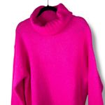 GB  Fuchsia Pink Oversized Ribbed Knit Turtleneck Wide Sleeves Pullover Sweater Photo 2