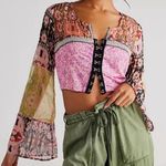 Free People NWT  Walk That Way Mix Print Corset Cropped Bell Sleeves Top Medium Photo 0