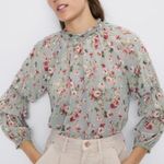 ZARA Size XS Floral Sheer Ruffle Long Sleeve Blouse Photo 0