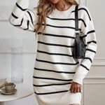 Sweater Dress White and Black Crew Neck Sweater with Stripes Size undefined Photo 0
