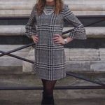 ZARA Houndstooth Check Bell Cuff Shift Mini Dress Black Cream Medium Photo 3