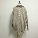 XOXO  Oat Beige Cable Knit Faux Fur Trim Dolman Hi Lo Open Front Cardigan Medium Photo 5